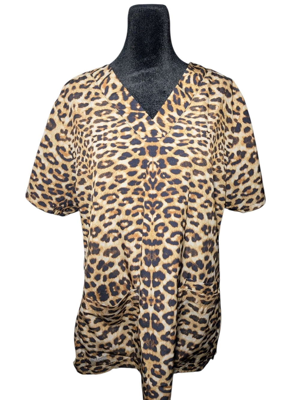 Grey's Anatomy Leopard Print V-Neck Medical Scrub Top (Size XL)
